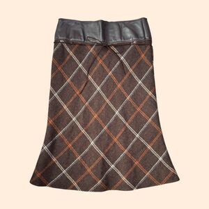 Polli Says Vintage Plaid Wool Leather Skirt